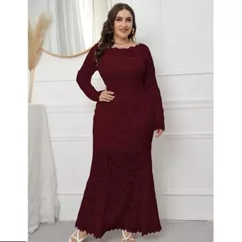 Плюс размер Xl-5xl модное осеннее полое кружевное платье с рыбьим хвостом в европейском и американском стиле вечерние платья XL белый