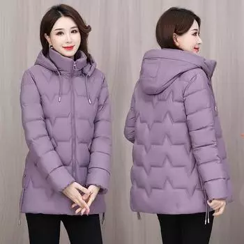 Плюс размер XL-5XL, женское зимнее холодное пальто среднего возраста с капюшоном, новая теплая одежда для женщин, стеганые куртки, толстые парки в корейском стиле XL светло-фиолетовый