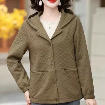 Плюс размер XL-6XL Средний возраст Женщины Длинный рукав Топ с капюшоном Осенние элегантные свободные Верхняя одежда Женские куртки XL зелёный