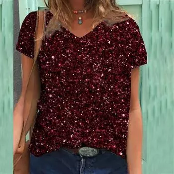 Плюс размер XL-7XL Футболка с цветочным принтом, V-образный вырез, женская футболка с короткими рукавами, женский топ 6XL