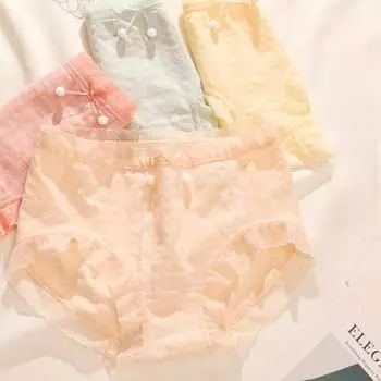 Плюс Размер Японское нижнее белье Женские бесшовные трусики Трусы средней талии Женские кружевные трусы S жёлтый