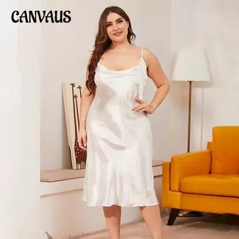 Плюс Размер Женщин Ice Silk Лето Холтер Свободное Домашнее Платье Ночная Рубашка 1XL бордовый