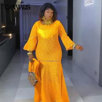 Плюс Размер Женщин Кружево Модная Вышивка С Платком На Голову Платье L белый