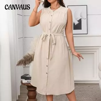 Плюс Размер Женщин Летний Темперамент Тонкий Мода Новое Платье Без Рукавов XL слоновая кость