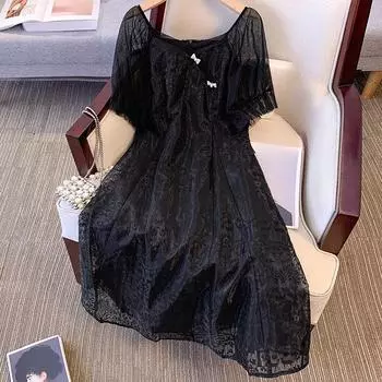 Плюс Размер Женщин Летняя Мода Новое Постное Утягивающее Платье 2XL чёрный