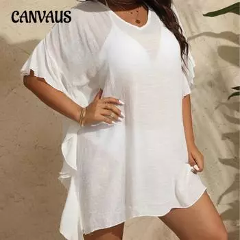 Плюс Размер Женщин Летняя Мода Новое Простое V-образный Вырез Оборками Пляжное Платье 0XL чёрный