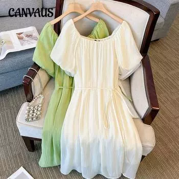 Плюс Размер Женщин Лето Новое Расширенный Талия Утягивающее Платье А-силуэта 2XL абрикосовый