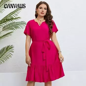 Плюс Размер Женщин Лето Новое Утягивающее Свободное Платье С Короткими Рукавами 1XL розовый