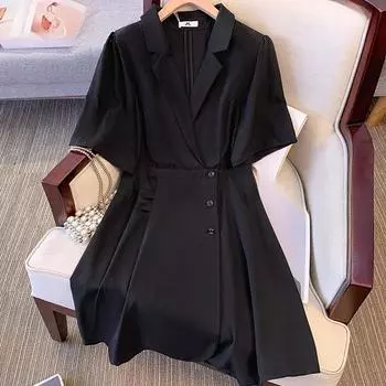 Плюс Размер Женщин Лето Новый Темперамент Мода Королевская Сестра Ветер Костюм Платье 2XL чёрный