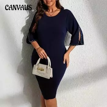 Плюс Размер Женщин Новое Модное Круглый Вырез Однотонное Платье 0XL темно-синий