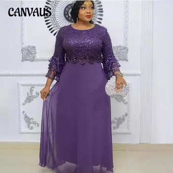 Плюс Размер Женщин Новое Модное Кружевное Шифоновое Платье L фиолетовый