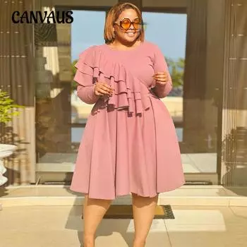 Плюс Размер Женщин Новое Модное Повседневное Платье Лотос Лист 1XL