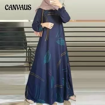 Плюс Размер Женщин Новое Осеннее Модное Платье С Длинными Рукавами и Круглым Вырезом S синий