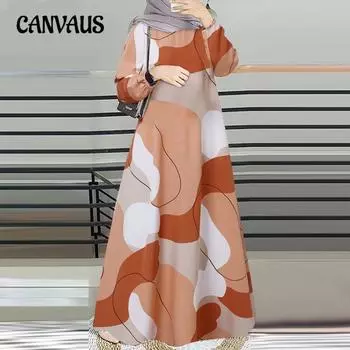 Плюс Размер Женщин Новое Осеннее Модное Платье С Длинными Рукавами и Круглым Вырезом S оранжевый