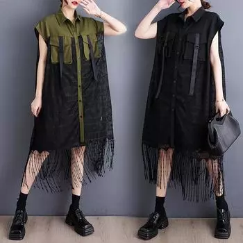 Плюс Размер Женщин Новый Летний Стиль Платье O-образный Вырез Цветочный Свободное Платье Зеленые Карманы Базовые Платья One Size зелёный