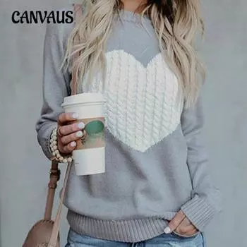 Плюс Размер Женщин Новый Модный Трикотажный Свитер Love на Осень S белый
