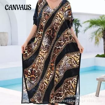 Плюс Размер Женщин Новый Пляжный Принт Свободный Праздничный Платье Бикини Солнцезащитный Купальник Накидка One Size