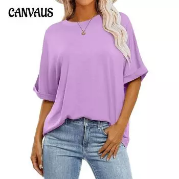 Плюс Размер Женщин Новый Свободный Круглый Вырез Модный Топ L белый