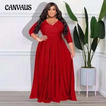 Плюс Размер Женщин Однотонный V Образный Вырез Сексуальное Свадебное Платье Длинные Платья L чёрный