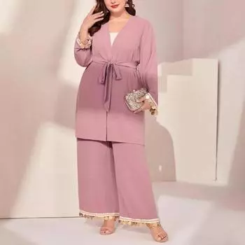 Плюс Размер Женщин Осень Мода Новые Свободные Дамы Прямой Штаны Шнуровка Брючный Костюм 0XL