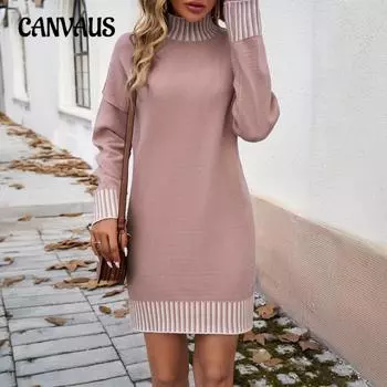 Плюс Размер Женщин Осень Темперамент Повседневный Цвет Лоскутное Платье Свитер S чёрный