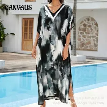 Плюс Размер Женщин Пляжный Принт Праздничное Платье Бикини Солнцезащитный Купальник Накидка One Size