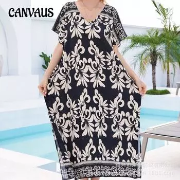 Плюс Размер Женщин Пляжный Принт Свободное Платье Накидка One Size