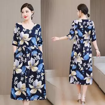 Плюс Размер Женщин Повседневное Длинное Платье Тонкое Платье Короткий Рукав Платье С Принтом Летнее Платье для Женщин XL чёрный