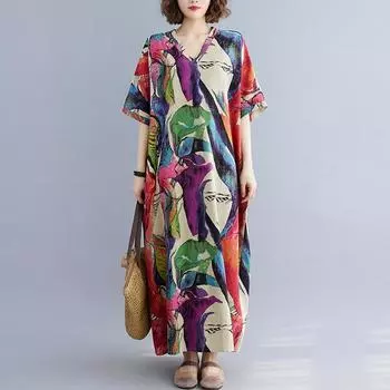 Плюс размер женщин повседневное свободное макси длинное летнее платье