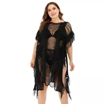 Плюс Размер Женщин Сексуальный Ажурный Разрез Нерегулярный Пляж Бикини Блузка Платье average size белый