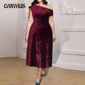 Плюс Размер Женщин Темперамент Элегантное Вечернее Платье Узкое Платье С Высокой Талией 1XL бордовый