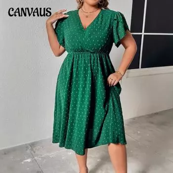 Плюс Размер Женщин V-образный вырез Новое Модное Свободное Платье С Принтом 1XL зелёный
