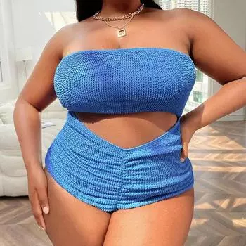 Плюс Размер Женщины Сексуальное Бикини Цельный Бикини Горячий Комплект Купальники Push Up Купальники Женщины Пляжный Купальный Костюм 0XL синий