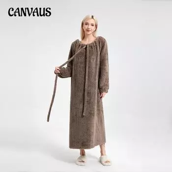 Плюс Размер Женская Атмосфера Коралловый Бархат Домашняя Одежда Свободная и Плотная Длинная Зимняя Пижама one size темно-коричневого