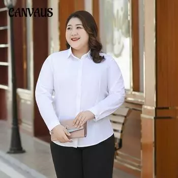 Плюс Размер Женская Деловая Платье Модная Рубашка С Длинными Рукавами 3XL белый