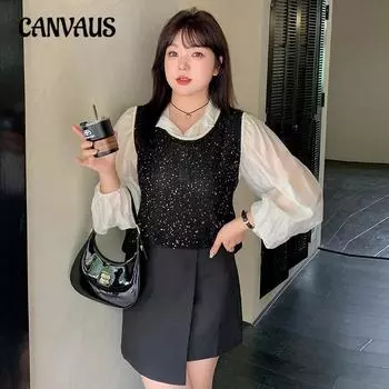 Плюс Размер Женская Дизайнерская Безрукавка Верхняя Одежда С Бисером Внутри Трикотажный Жилет XL чёрный