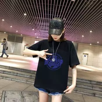 Плюс Размер Женская Футболка с Буквенным Принтом Женская Летняя Свободная Футболка С Коротким Рукавом и О-образным Вырезом Модный Топ M белый