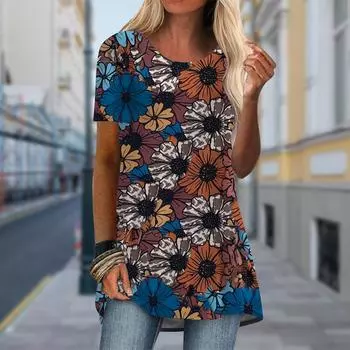 Плюс размер Женская футболка с принтом весенне-осенних листьев, удобная, с коротким рукавом и круглым воротником, повседневная мешковатая футболка средней длины XS оранжевый