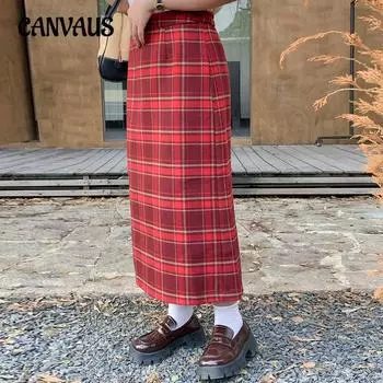 Плюс Размер Женская Юбка A Word Прямая Женская Юбка С Разрезом Сзади Зимний Темперамент Красная Юбка Полубоди XL красный