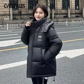 Плюс Размер Женская Короткая Повседневная Хлопковая Куртка Hit Color Temperament Куртка С Капюшоном M чёрный