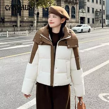 Плюс Размер Женская Короткая Повседневная Хлопковая Куртка Hit Color Temperament Куртка Color Clash M розовый