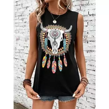 Плюс Размер Женская Летняя Футболка Без Рукавов С Принтом Кокосовой Дерева Свободного Размера Дышащая и Удобная S