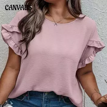 Плюс Размер Женская Летняя Мода Новый Топ С Рукавами Лепесток 0XL розовый