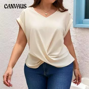 Плюс Размер Женская Летняя Мода Простая Новая Эпоха Уменьшение Сто Короткие Рукава Блузка 1XL абрикосовый