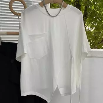 Плюс Размер Женская Летняя Нерегулярная Лоскутная Футболка С Короткими Рукавами Свободные Топы Оверсайз M белый