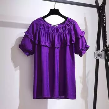 Плюс Размер Женская Летняя Новая Маленькая Рубашка Fresh Doll Свободный Топ с Короткими Рукавами и Оборками 2XL фиолетовый