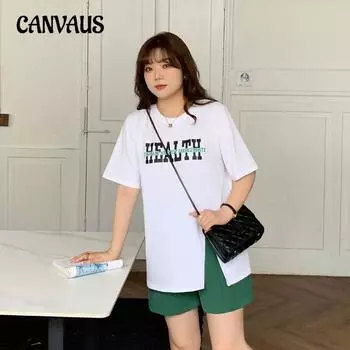 Плюс Размер Женская Летняя Новая Свободная Тонкая Модная Футболка С Короткими Рукавами 2XL белый