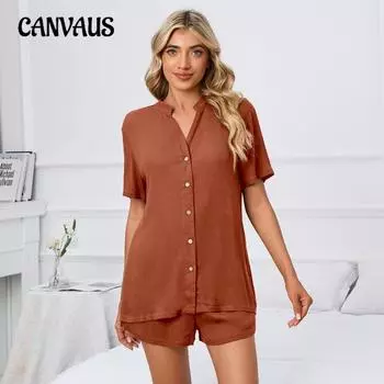 Плюс размер женская летняя однотонная футболка с V-образным вырезом свободная футболка шорты домашний повседневный костюм S кирпич красный