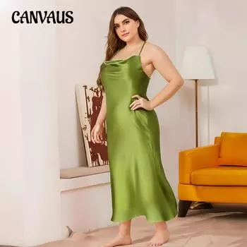 Плюс Размер Женская Летняя Однотонная Ночная Рубашка С Бретелькой Через Бретельку Через Бретельку Через Бретельку 1XL зелёный