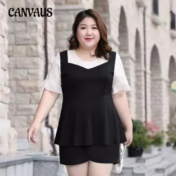 Плюс размер женская летняя шифоновая рубашка с короткими рукавами темпераментная тонкая блузка с затенением живота с рюшами на рукавах 2XL чёрный